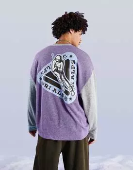 Фиолетовая футболка в стиле оверсайз с длинными рукавами и принтом на спине ASOS DESIGN