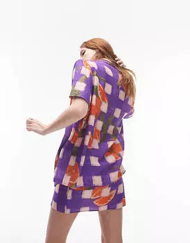 Фиолетовая курортная рубашка в оранжевую клетку Topshop Coord