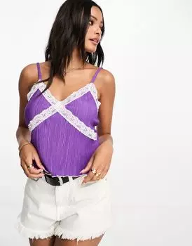 Фиолетовая майка с кружевной отделкой Pieces