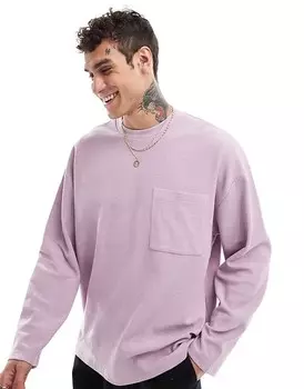 Фиолетовая оверсайз-футболка с длинными рукавами и передним карманом ASOS DESIGN