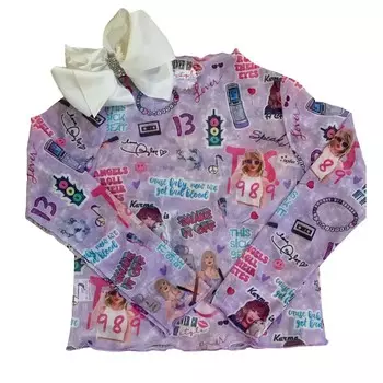 Фиолетовая разноцветная сетчатая футболка с длинными рукавами для девочек Taylor Swift KIDSCHARM