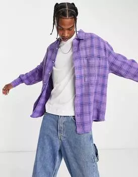 Фиолетовая рубашка свободного кроя в вафельную клетку ASOS DESIGN 90s