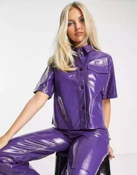 Фиолетовая укороченная виниловая рубашка JJXX Kenya
