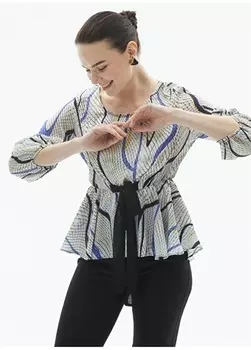 Фиолетовая женская блузка с круглым вырезом и принтом Selen