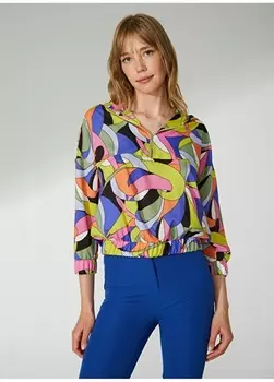 Фиолетовая женская блузка с воротником с капюшоном и принтом Selen