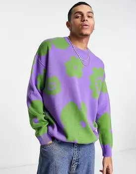 Фиолетово-зеленый вязаный джемпер с цветочным принтом ASOS DESIGN