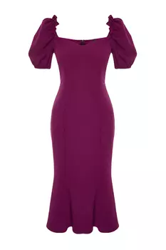 Фиолетовое элегантное вечернее платье с рукавами-фонариками Trendyol, фиолетовый