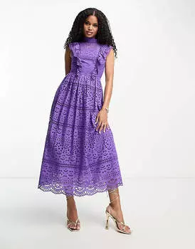 Фиолетовое кружевное платье миди с бантом на спине ASOS DESIGN