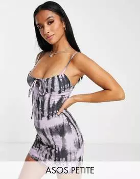 Фиолетовое мини-платье с ремешками и рюшами на груди ASOS DESIGN Petite