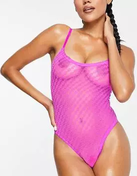 Фиолетовое мягкое боди из флока с монограммой ASOS DESIGN Kiki