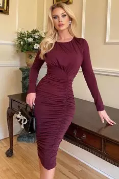 Фиолетовое облегающее платье с рюшами и длинными рукавами AX Paris, фиолетовый