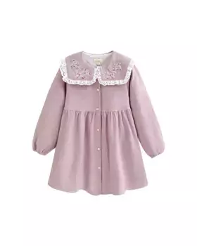 Фиолетовое платье для девочки с вышитым квадратным воротником Dadati