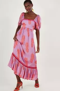 Фиолетовое платье из органической вискозы от Anasi с принтом ананас Monsoon, фиолетовый