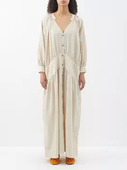 Фиолетовое платье макси из смесового льна с пуговицами спереди Fortela, белый