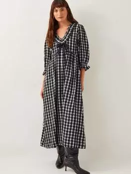 Фиолетовое ситцевое платье с бантом спереди Monsoon, черный