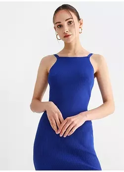 Фиолетовое женское облегающее платье миди с прямым квадратным воротником на бретелях Black On Black