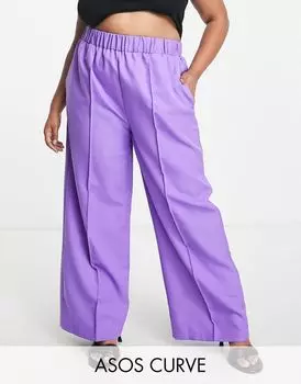 Фиолетовые брюки строгого кроя с эластичной резинкой на талии ASOS DESIGN Curve