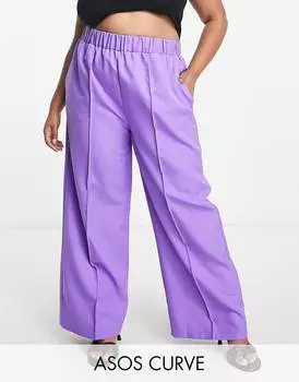 Фиолетовые брюки строгого кроя с эластичной талией ASOS DESIGN Curve