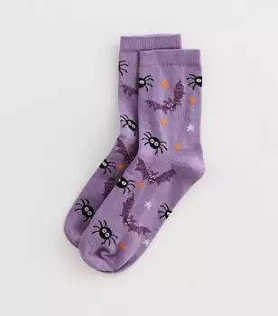 Фиолетовые носки для Хэллоуина с блестками в виде летучей мыши и паука New Look, фиолетовый