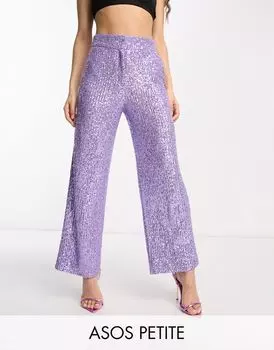 Фиолетовые прямые брюки длиной до щиколотки с пайетками ASOS DESIGN Petite