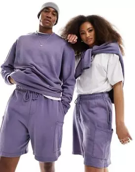 Фиолетовые шорты унисекс с накладными карманами ASOS DESIGN, входят в комплект