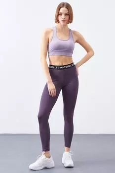 Фиолетовые узкие женские леггинсы с высокой талией и поясом TOMMYLIFE