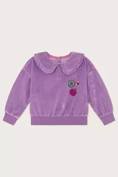 Фиолетовый бархатный топ с воротником Monsoon, фиолетовый