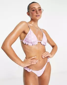 Фиолетовый бикини-топ с треугольными чашками и оборками River Island