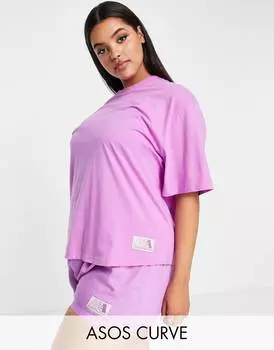 Фиолетовый комплект из трикотажной футболки и короткой пижамы ASOS DESIGN Curve A Essentials