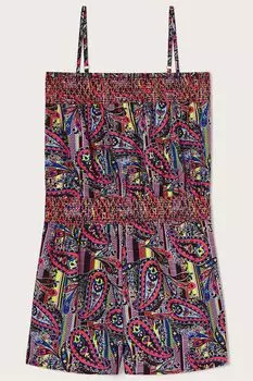 Фиолетовый короткий комбинезон из переработанного полиэстера с узором пейсли и рюшами Monsoon, фиолетовый