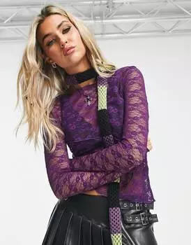 Фиолетовый кружевной топ с открытыми швами и асимметричным подолом ASOS DESIGN