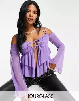 Фиолетовый многоуровневый сетчатый топ с кантом в виде песочных часов ASOS DESIGN