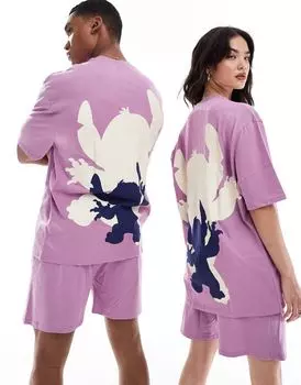 Фиолетовый пижамный комплект из футболки и шорт Disney ASOS DESIGN Stitch Disney