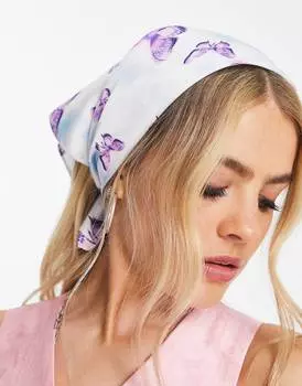 Фиолетовый полисатиновый платок с принтом бабочки ASOS DESIGN - PURPLE