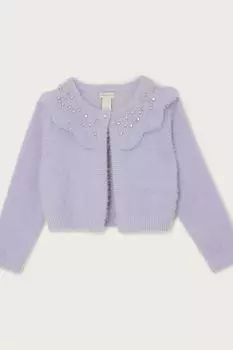 Фиолетовый пушистый кардиган-болеро с кристаллами Monsoon, фиолетовый