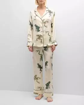 Фиолетовый шелковый атласный пижамный комплект с принтом лягушки Olivia von Halle, цвет Lumi