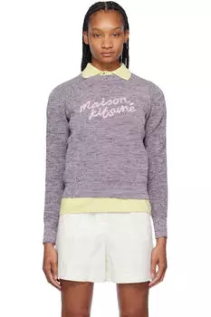 Фиолетовый свитер с надписью «Рукописный» Maison Kitsun