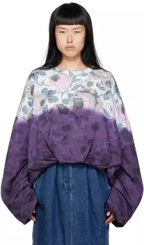 Фиолетовый свитшот Dries Van Noten с розой, окрашенный методом погружения