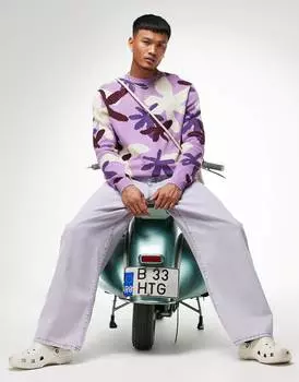 Фиолетовый свободный вязаный джемпер с цветочным узором ASOS DESIGN