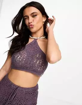 Фиолетовый топ крючком Pull&Bear с вырезом халтер