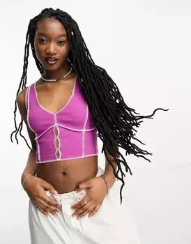 Фиолетовый топ Noisy May с V-образным вырезом и контрастной строчкой