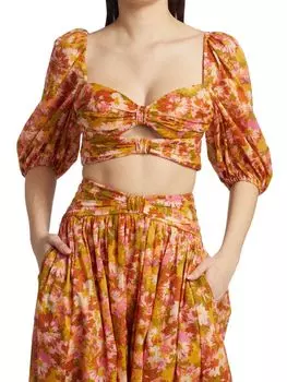 Фиолетовый укороченный топ с цветочным принтом Zimmermann, цвет Khaki Multi