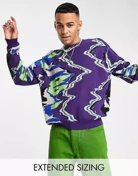 Фиолетовый вязаный джемпер оверсайз с мраморным узором ASOS DESIGN