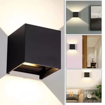 Fiqops светодиодный настенный светильник для подвала, настенный светильник с регулируемым углом, лестницей, уличный IP65, лампа для ванной комнаты, 7 Вт, черный, теплый белый