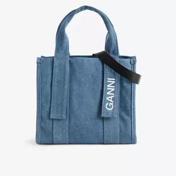 Фирменная большая сумка из переработанного хлопка Ganni, цвет denim
