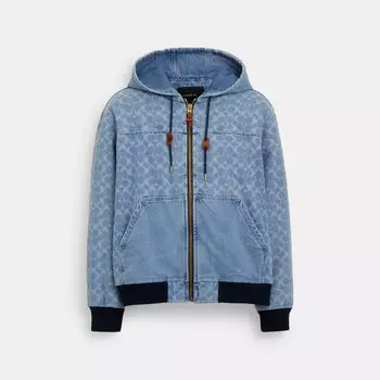 Фирменная джинсовая куртка с капюшоном на молнии COACH, цвет light wash