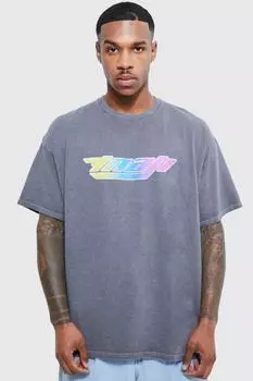 Фирменная футболка boxy overdyed moto ombre man Boohoo, угольный