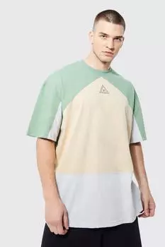 Фирменная футболка color block оверсайз оверсайз Boohoo, шалфей