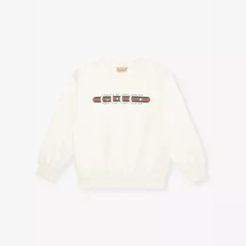 Фирменная хлопковая трикотажная толстовка с круглым вырезом 4-10 лет Gucci, белый