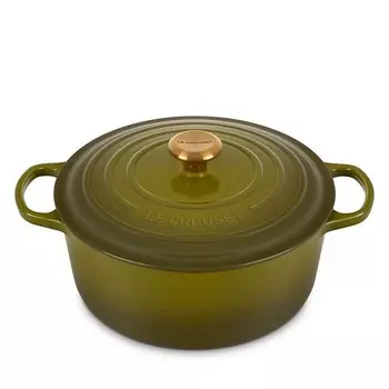 Фирменная круглая жаровня Le Creuset из эмалированного чугуна, 5,5 кварты, зеленый
